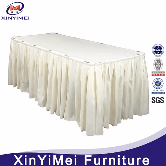 卸売ピンクの結婚式のプリーツフリルテーブルスカートチュチュテーブルスカート